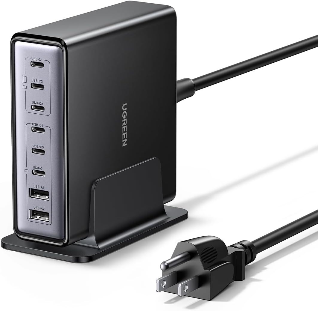 UGREEN Nexode Estación de Carga 200W GaN USB C – Cargador de Escritorio 8 Puertos con PD 100W para MacBook Pro/Air, Dell XPS, iPad, iPhone y Galaxy